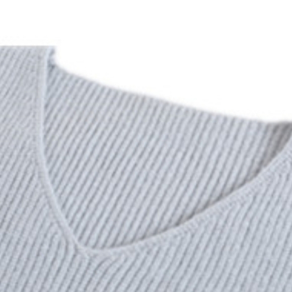 Hdieso V-Neck Long Lace Sleeve Sweater in Grey Size S - Picture 6 of 11